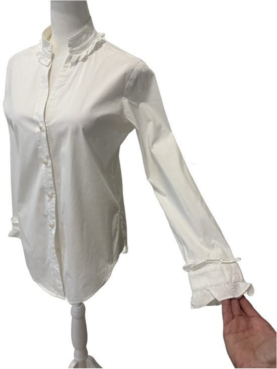 Sara Campbell White Ruffle-Trim Button Down Blouse - Picture 2 of 10